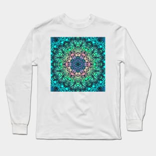 Dot Mandala Flower Blue Green and Pink Long Sleeve T-Shirt